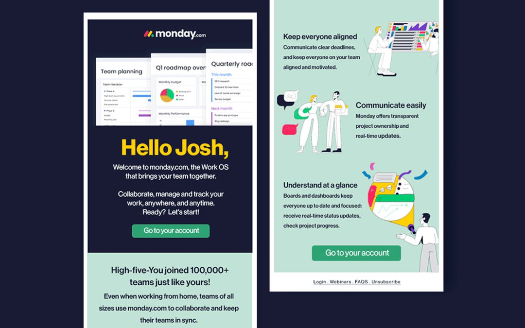 Email design and illustrations for SaaS onboarding campaign