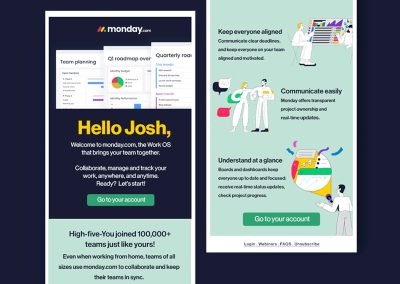 Email design and illustrations for SaaS onboarding campaign