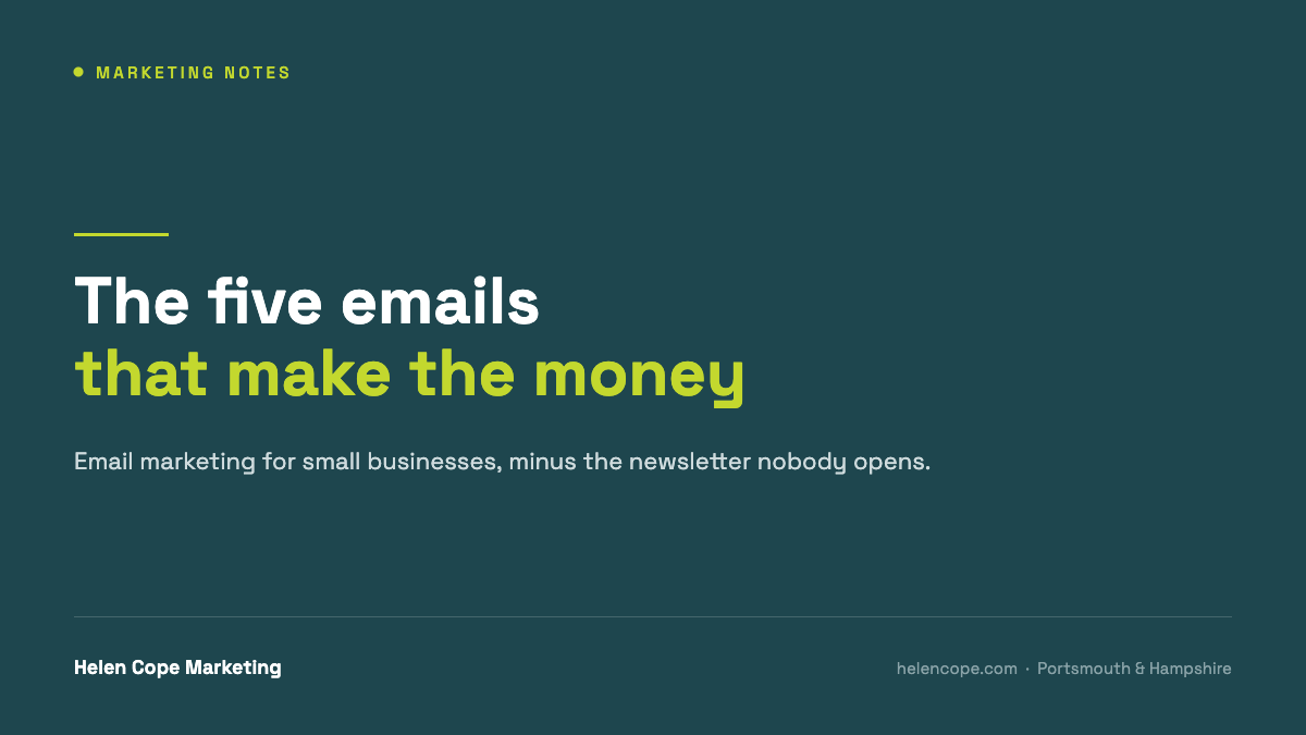 The five emails that make the money — email marketing for small businesses — Helen Cope Marketing.