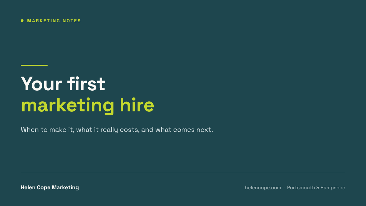 Your first marketing hire: when to make it, what it actually costs, and what comes next